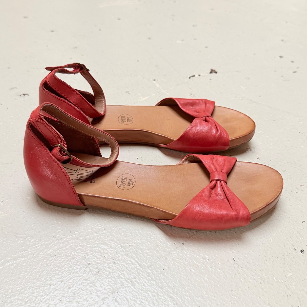 Miz Mooz Red Leather Bow Ankle Strap Sandals Boho Flats Womens 40 US 9